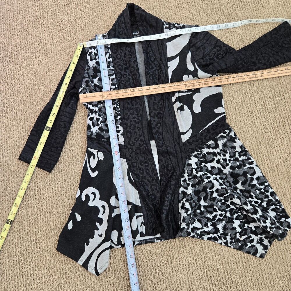 FRANK LYMAN Open Cardigan Size 6 Animal Print 3/4 Sleeve Mixed Textured Black - Picture 8 of 11